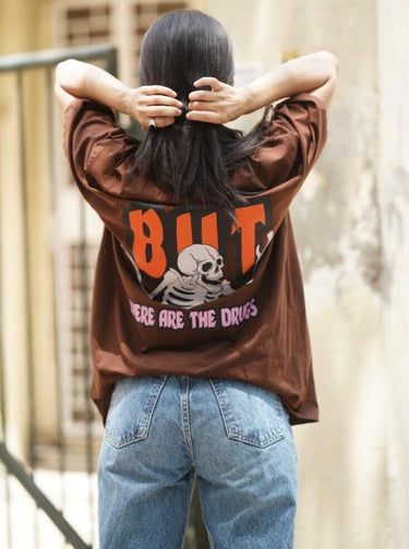 Where Are The D-Rugs Oversized Tee (T-shirt) Oversized T-shirt Burger Bae Free Size Coffee Brown