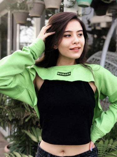 Burger Bust Crop Sweat Sweatshirt Burger Bae Free size Neon Green