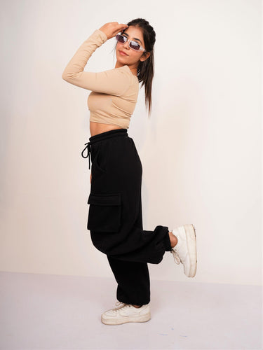 Zendaya Top (Beige) (Shoulder Pad Full Sleeves Summer Cotton Lycra Top by Burger Bae) - BurgerBae