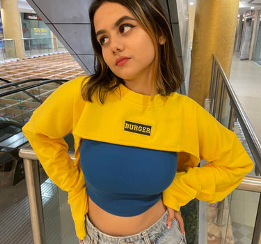 Women Super Bust Crop Solid Sweat (Burger Bust)