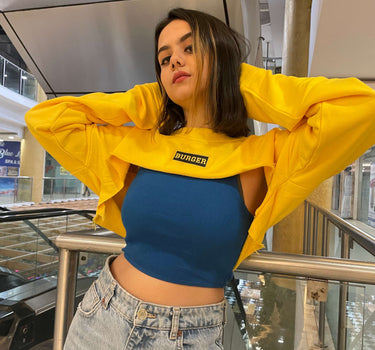 Women Super Bust Crop Solid Sweat (Burger Bust)