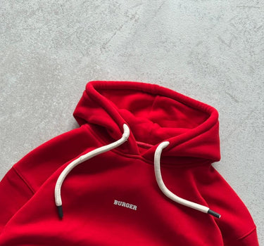 Red : Ye Burger Logo Heavyweight Baggy Hoodie For Men and Women
