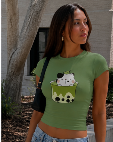 Boba Matcha Meow It Girl Baby tee for Women