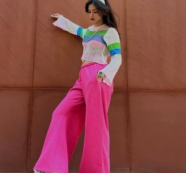 Hot Pink Long Flare Bomber pants