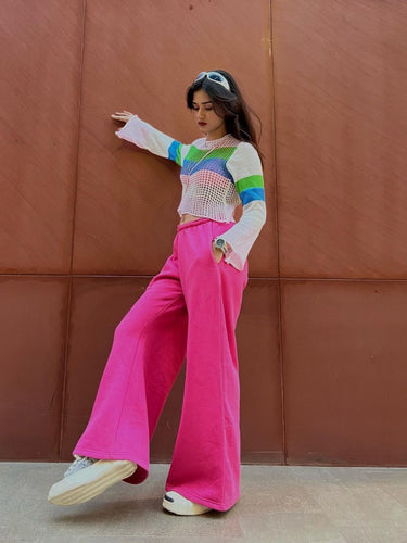 Hot Pink Long Flare Bomber pants