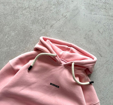 Strawberry Shake (Baby Pink) : Ye Burger Logo Heavyweight Baggy Hoodie For Men and Women