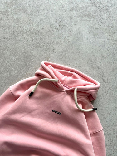 Strawberry Shake (Baby Pink) : Ye Burger Logo Heavyweight Baggy Hoodie For Men and Women