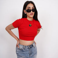 Angry Bird Bomb - Burger Bae Round Neck Crop Baby Tee For Women