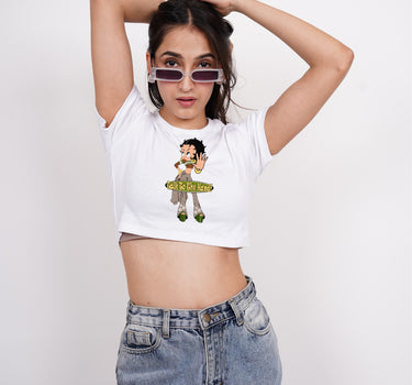 Betty Boop Talk To The Hand : Burger Bae Round Neck Crop Baby Tee For Women
