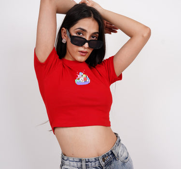 BT21 Friends : Burger Bae Round Neck Crop Baby Tee For Women