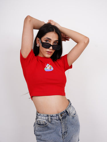BT21 Friends : Burger Bae Round Neck Crop Baby Tee For Women