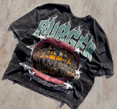 Ripped Burger Acid Wash Drop Sleeved Tee for Men & Women
