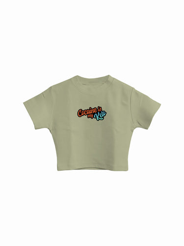Cocaine is my Keto : Burger Bae Round Neck Crop Baby Tee For Women