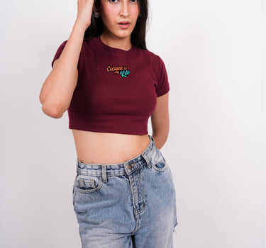 Cocaine is my Keto : Burger Bae Round Neck Crop Baby Tee For Women