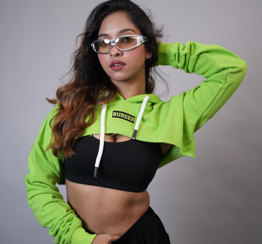 Burger Bust Crop Hoodie (Women Drop Shoulder Super Crop Hoodie)