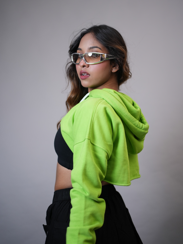 Burger Bust Crop Hoodie (Women Drop Shoulder Super Crop Hoodie)