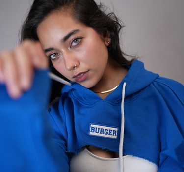 Burger Bust Crop Hoodie (Women Drop Shoulder Super Crop Hoodie)