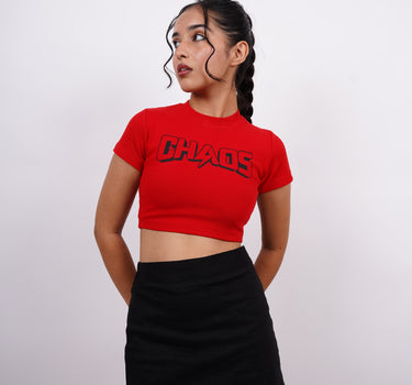 Chaos  : Burger Bae Round Neck Crop Baby Tee For Women