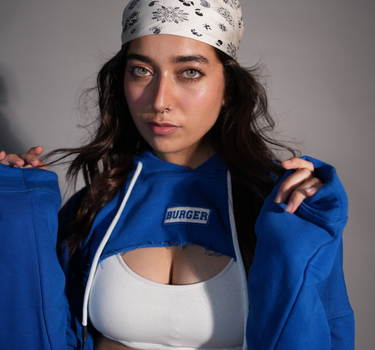 Burger Bust Crop Hoodie (Women Drop Shoulder Super Crop Hoodie)