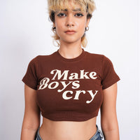 Make boys Cry - Burger Bae Round Neck Crop Baby Tee For Women