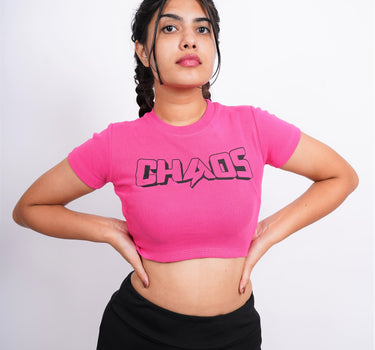 Chaos  : Burger Bae Round Neck Crop Baby Tee For Women