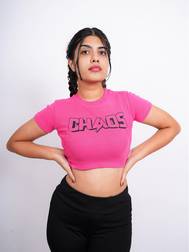 Chaos  : Burger Bae Round Neck Crop Baby Tee For Women