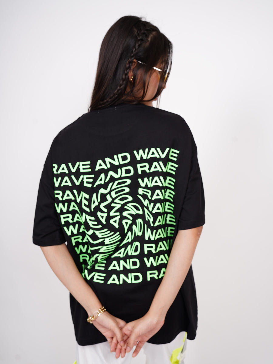 Rave & Wave (Green Glow) Drop-Sleeved Tee   For Men and Women