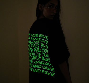 Rave & Wave (Green Glow) Drop:Sleeved Tee   For Men and Women
