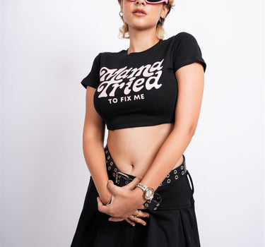 Mama tried to fix me : Burger Bae Round Neck Crop Baby Tee For Women