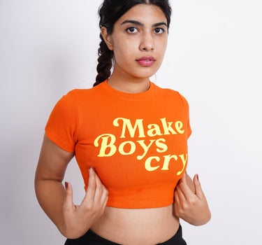 Make boys Cry : Burger Bae Round Neck Crop Baby Tee For Women