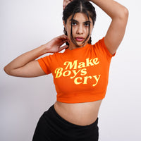 Make boys Cry - Burger Bae Round Neck Crop Baby Tee For Women