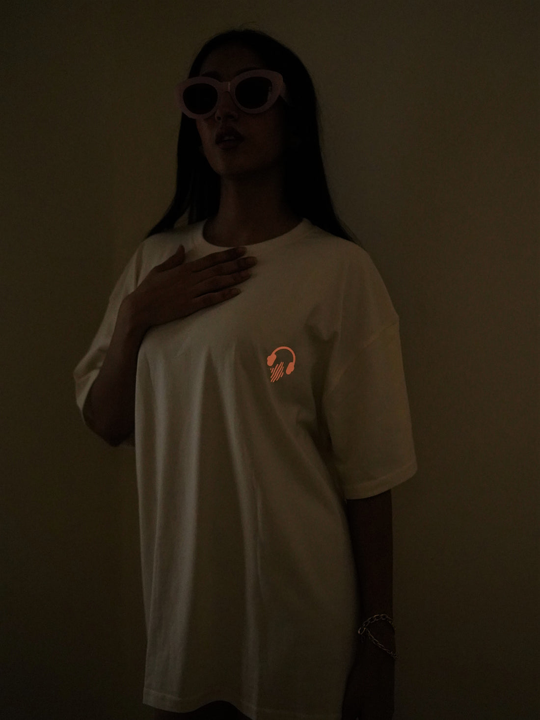 We Love Techno (Pink Glow) Drop-Sleeved Tee (T-shirt)