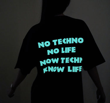 Know Techno Know Life : Glow In Dark Drop sleeved Tee (Green Glow) For Men and Women