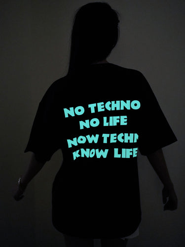 Know Techno Know Life : Glow In Dark Drop sleeved Tee (Green Glow) For Men and Women