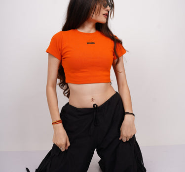 Minimal Burger logo : Baby Tee (Bright Orange) for Women