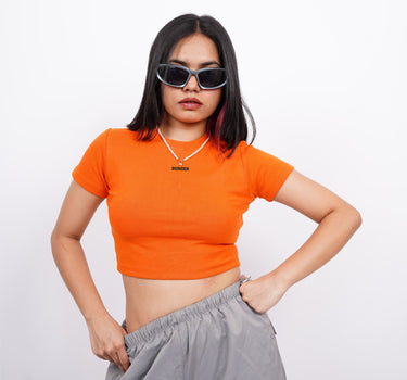 Minimal Burger logo : Baby Tee (Bright Orange) for Women