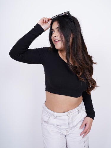 Full Sleeve Y2k Top (Black) For Women