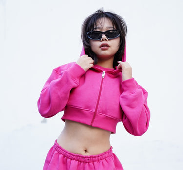 Bomber crop jacket with zip and cap For Women