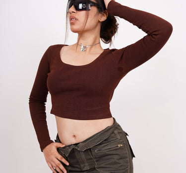 Full Sleeve Y2k Top (Coffee Brown) For Women