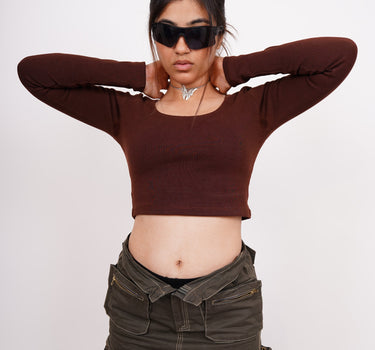 Full Sleeve Y2k Top (Coffee Brown) For Women