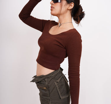 Full Sleeve Y2k Top (Coffee Brown) For Women