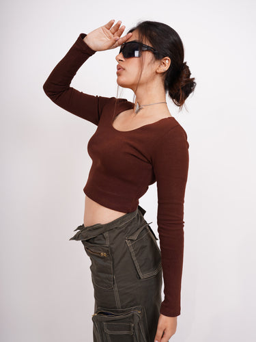 Full Sleeve Y2k Top (Coffee Brown) For Women