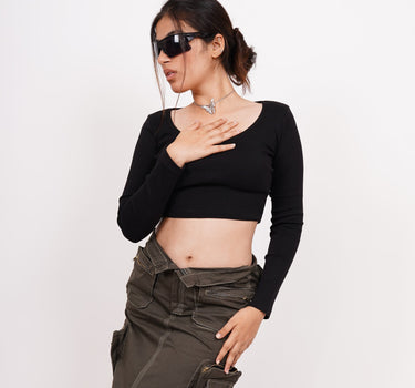 Full Sleeve Y2k Top (Black) For Women