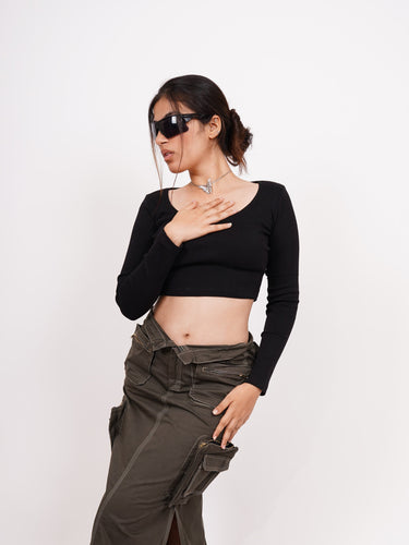 Full Sleeve Y2k Top (Black) For Women