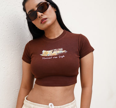 Van Gogh x Burger Brushstroke Sunflower baby tee For Women