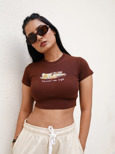 Van Gogh x Burger Brushstroke Sunflower baby tee For Women