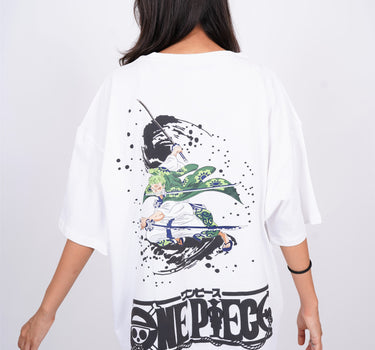 Roronoa zoro : One Piece White Drop Sleeved Tee For Men and Women