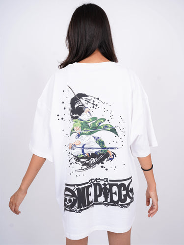 Roronoa zoro : One Piece White Drop Sleeved Tee For Men and Women