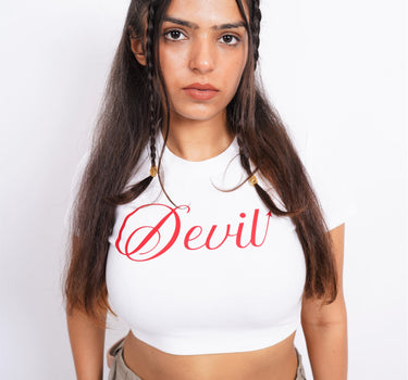 Devil : Burger Bae Round Neck Crop Baby Tee For Women