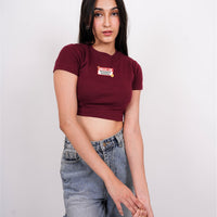 Emotionally Available - Burger Bae Round Neck Crop Baby Tee For Women